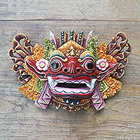 Wood mask, 'Barong Dance' - Balinese Handpainted Good vs. Evil Wood Dance Mask