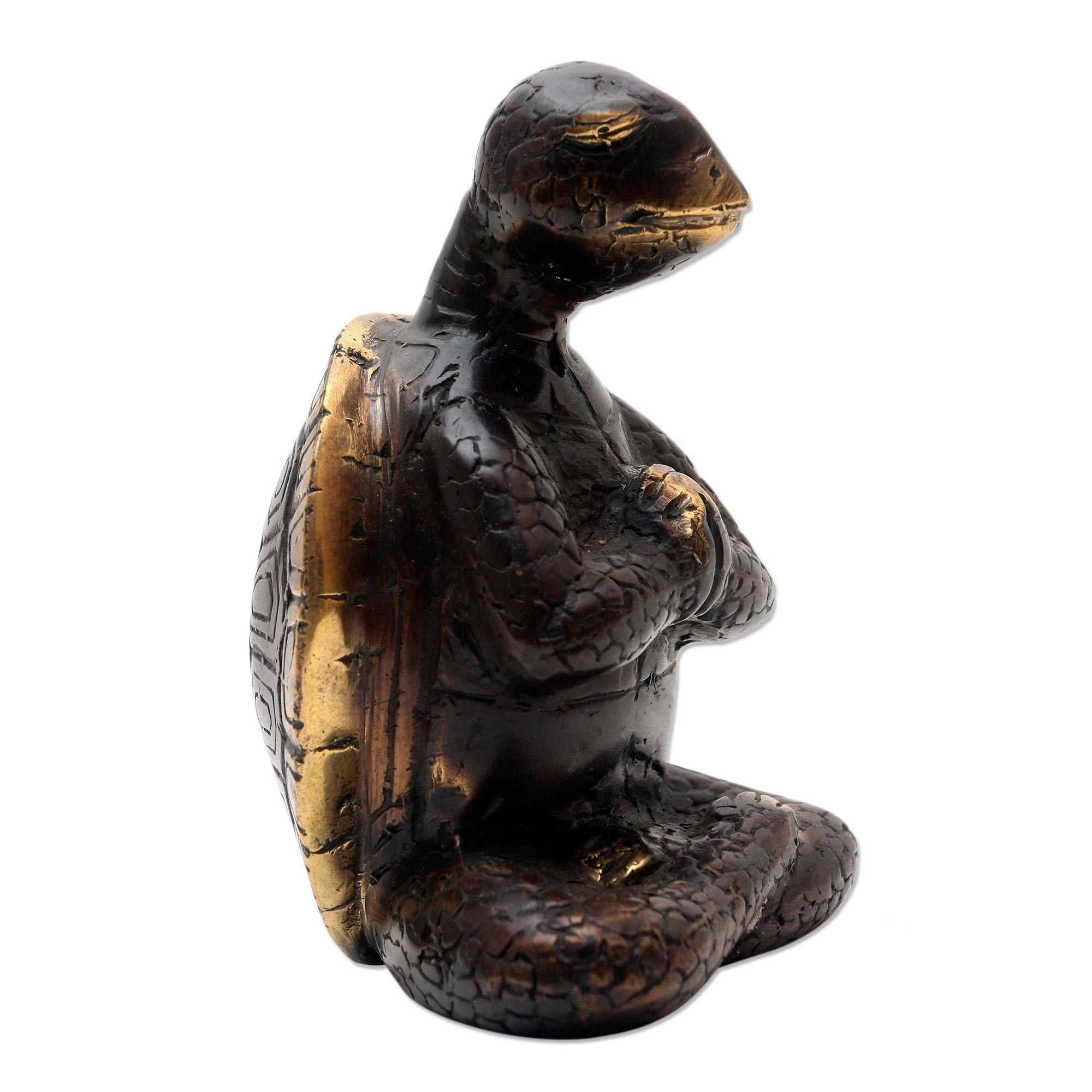 Hand Cast Bronze Praying Turtle Statuette - Praying Turtle | NOVICA