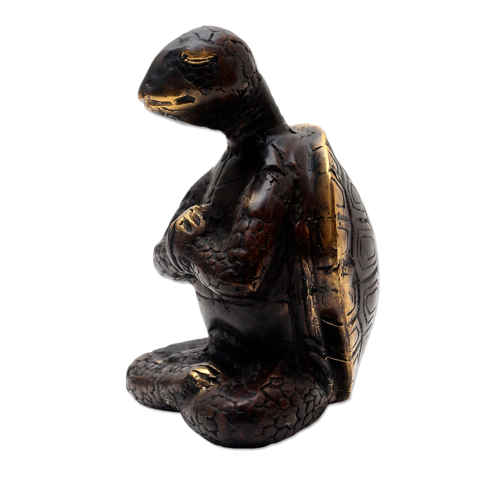 Hand Cast Bronze Praying Turtle Statuette - Praying Turtle | NOVICA