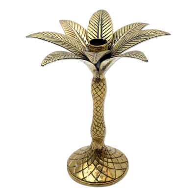 Brass Palm Tree Candlestick from Bali