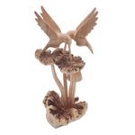 Wood sculpture, 'Hummingbirds and Mushrooms' - Unique Wood Sculpture of Hummingbirds and Mushrooms
