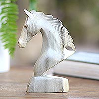 Hibiscus wood statuette, 'Proud Horse' - Hand Carved Hibiscus Wood Horse Head Sculpture