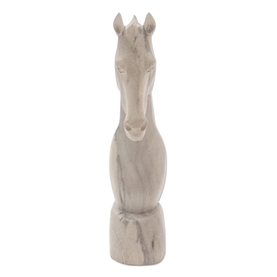 Estatuilla de madera de hibisco, 'Caballo orgulloso' - Escultura de cabeza de caballo de madera de hibisco tallada a mano
