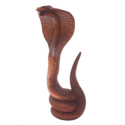 Holzskulptur - Handgeschnitzte Kobra-Skulptur von Bali Artisan