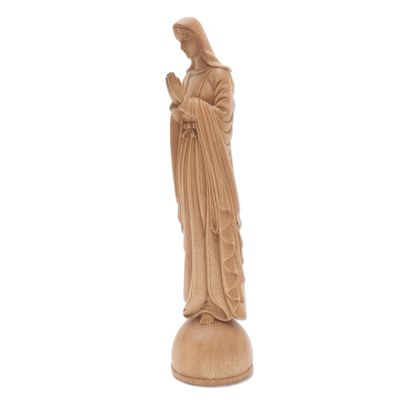 Wood sculpture, 'Mother Mary in Prayer' - Signed Hand Carved Sculpture of Mother Mary