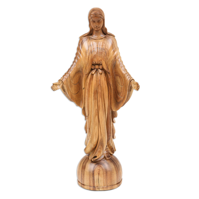Holzskulptur - Handgeschnitzte christliche Skulptur „Mutter Maria“ aus Akazienholz