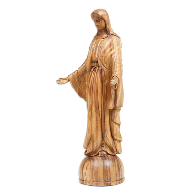 Wood sculpture, 'Mother Mary' - Hand Carved Acacia Wood Mother Mary Christian Sculpture