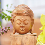Wood mask, 'Buddha' - Natural Finish Suar Wood Buddha Mask from Bali