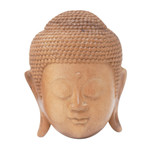Wood mask, 'Buddha' - Natural Finish Suar Wood Buddha Mask from Bali