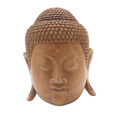 Natural Finish Suar Wood Buddha Mask from Bali