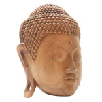 Wood mask, 'Buddha' - Natural Finish Suar Wood Buddha Mask from Bali