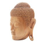 Wood mask, 'Buddha' - Natural Finish Suar Wood Buddha Mask from Bali