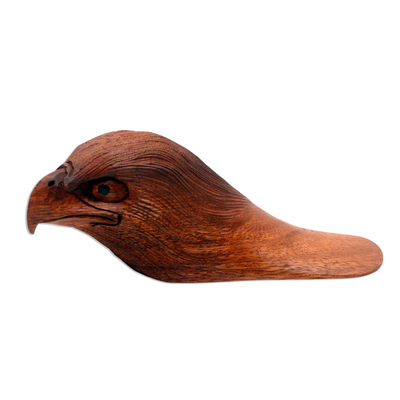 Wood doorstop, 'Eagle Head' - Suar Wood Eagle Door Stop