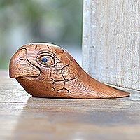 Wood doorstop, 'Turtle Head' - Balinese Hand Carved Wood Turtle Head Doorstop