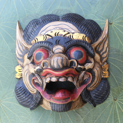 Holzmaske, 'Bali Barong Bold' (Bali-Barong-Fett) - Handgemachte Holzmaske aus Bali mit dem Thema Gut gegen Böse