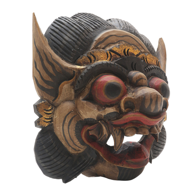 Holzmaske, 'Bali Barong Bold' (Bali-Barong-Fett) - Handgemachte Holzmaske aus Bali mit dem Thema Gut gegen Böse