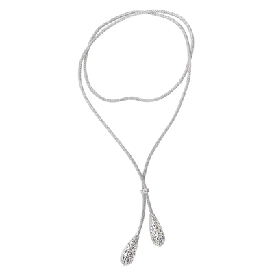 Sterling Silver Lariat Style Necklace from Bali - Plain and Fancy | NOVICA