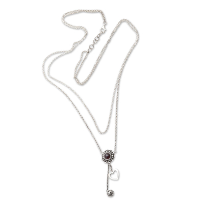 Garnet lariat necklace, 'Romantic Java' - Romantic Sterling Silver and Garnet Lariat Necklace