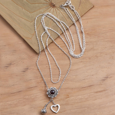 Granat-Lariat-Halskette - Romantische Lariat-Halskette aus Sterlingsilber und Granat
