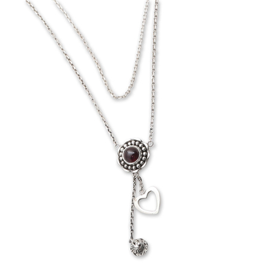 Garnet lariat necklace, 'Romantic Java' - Romantic Sterling Silver and Garnet Lariat Necklace