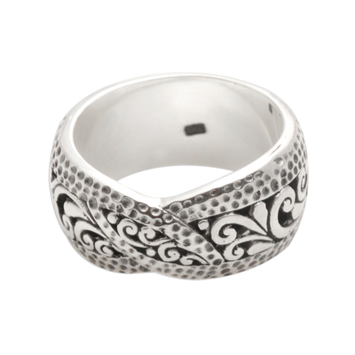 Sterling silver band ring, 'Java Connection' - Wide Sterling Silver Band Ring with Openwork