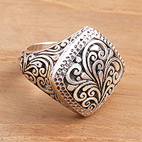 Sterling silver signet ring, 'Java Square' - Hand Crafted Indonesian Style Sterling Silver Ring