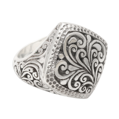 Hand Crafted Indonesian Style Sterling Silver Ring, 'Java Square'