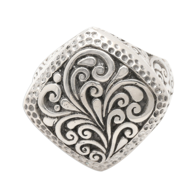 Sterling silver signet ring, 'Java Square' - Hand Crafted Indonesian Style Sterling Silver Ring