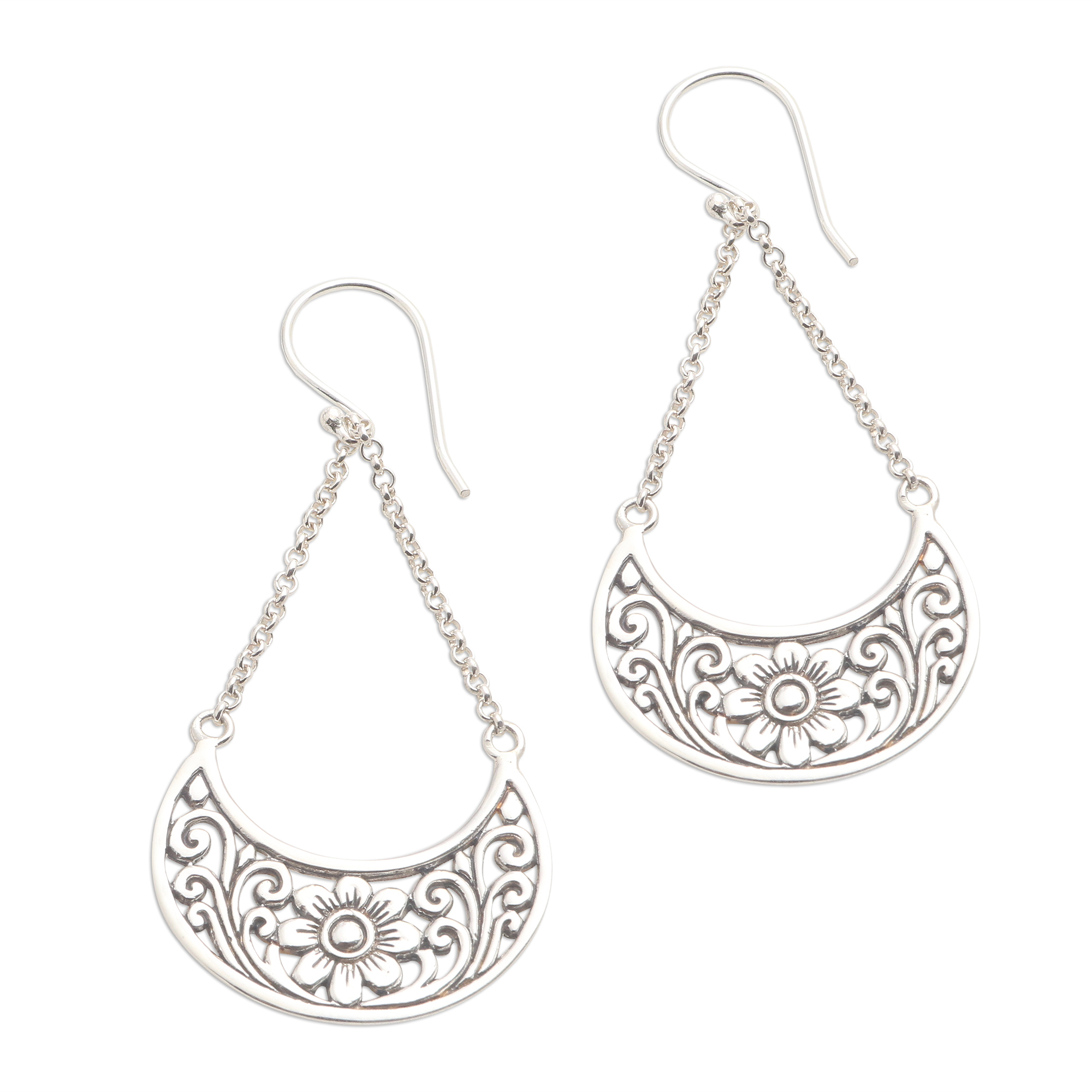 UNICEF Market | Floral Sterling Silver Dangle Earrings from Bali ...