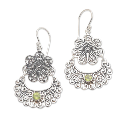 Peridot Sterling Silver Flower Dangle Earrings