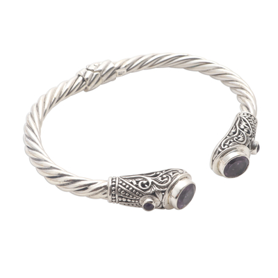 Amethyst cuff bracelet, 'Behold' - Amethyst Cuff Bracelet in Sterling Silver