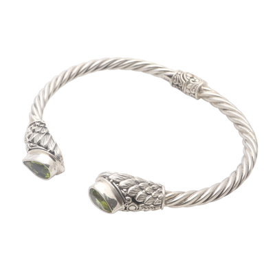 Peridot cuff bracelet, 'Fancy Feathers' - Wing Motif Peridot Cuff Bracelet