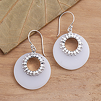 Sterling silver dangle earrings, 'Celuk Discs' - Round Sterling Silver and Resin Dangle Earrings