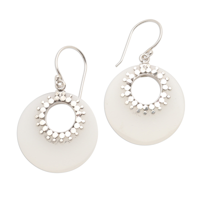 Sterling silver dangle earrings, 'Celuk Discs' - Round Sterling Silver and Resin Dangle Earrings