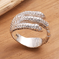Sterling silver wrap ring, 'Strong Claws'