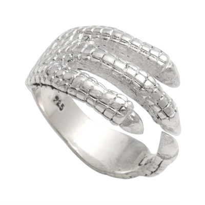 Sterling silver wrap ring, 'Strong Claws' - Sterling Silver Raptor Talon Wrap Ring