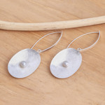 Cultured pearl dangle earrings, 'Seeds of Change' - Brushed Sterling Silver and Cultured Pearl Dangle Earrings