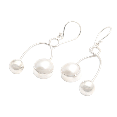 Cultured pearl dangle earrings, 'A Study in Balance' - Cultured Pearl and Sterling Silver Dangle Earrings
