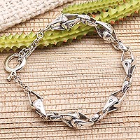 Sterling silver link bracelet, 'Bamboo Connection' - Bamboo Motif Sterling Silver Link Bracelet