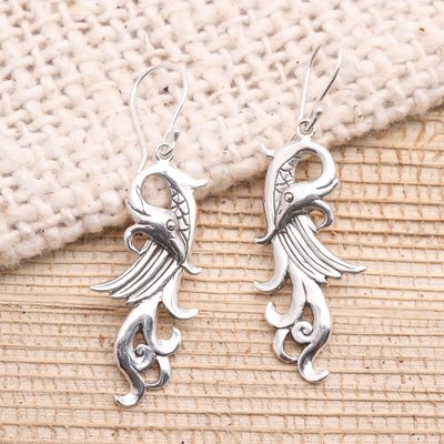 Sterling silver dangle earrings, 'Mythical Bird' - Mythical Bird Sterling Silver Dangle Earrings