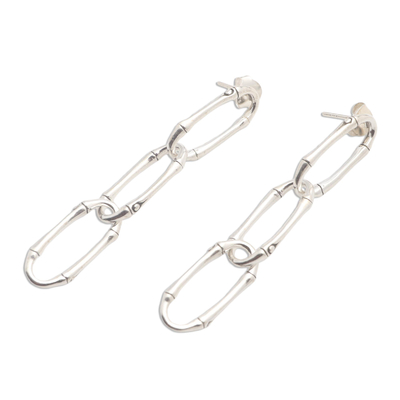 Sterling silver dangle earrings, 'Bamboo Chain' - Bamboo Look Sterling Silver Dangle Earrings
