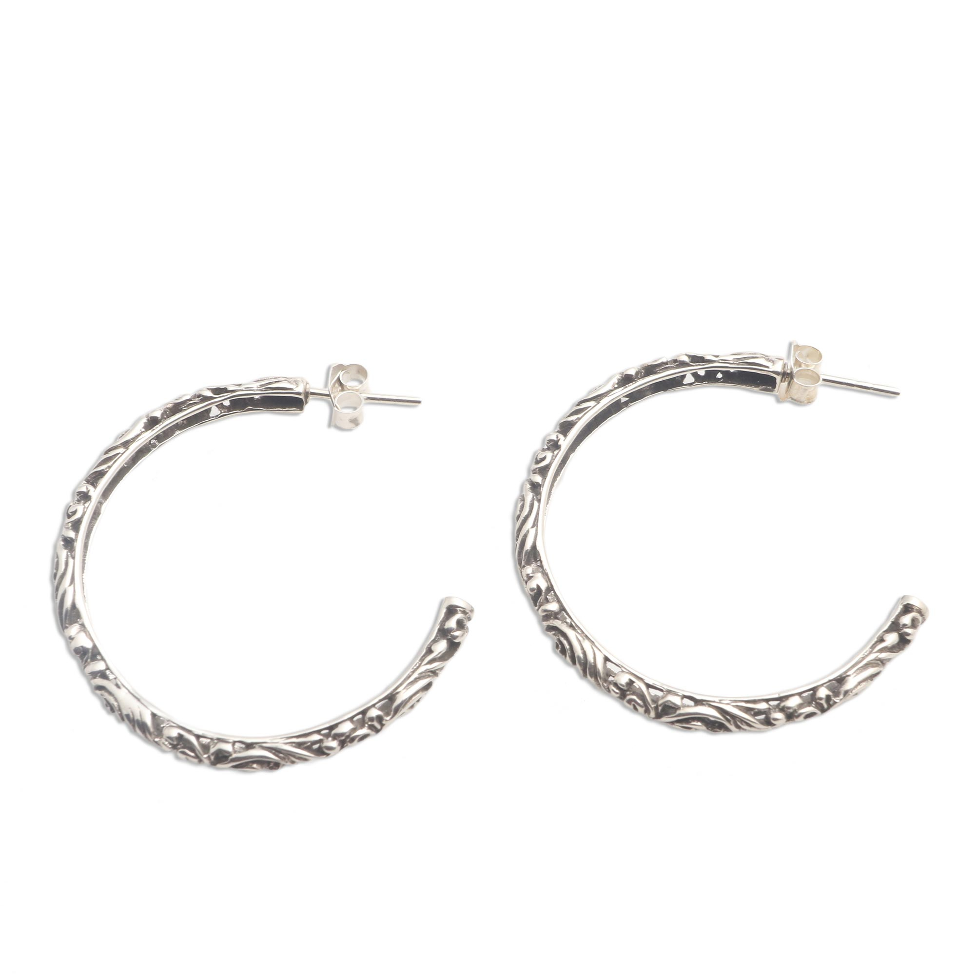 Ornately Detailed Sterling Silver Half-Hoop Earrings - High Hopes | NOVICA