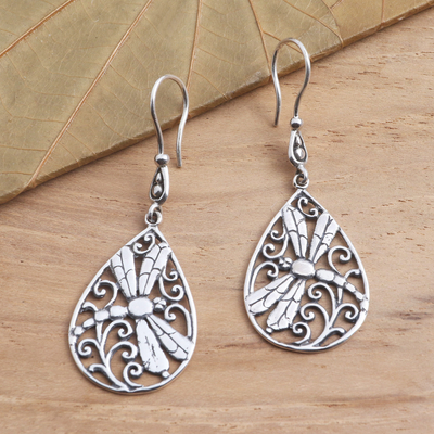 Sterling silver dangle earrings, 'Dragonfly Breeze' - Dragonfly Sterling Silver Earrings from Bali
