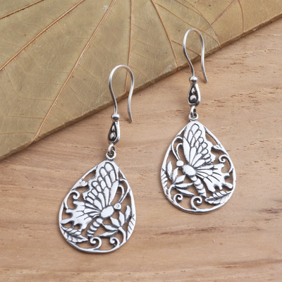 Sterling silver dangle earrings, 'Butterfly Breeze' - Handmade Silver Butterfly Dangle Earrings