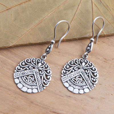 Sterling silver dangle earrings, 'Agung Peak' - Hand Crafted Sterling Silver Dangle Earrings