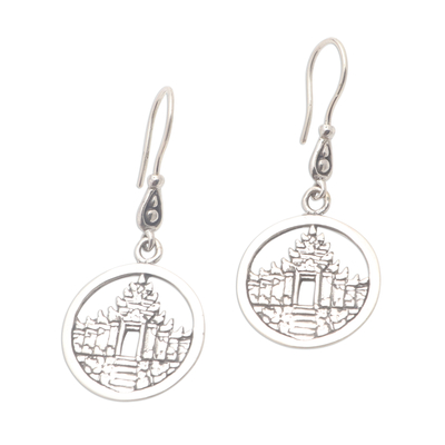 Sterling silver dangle earrings, 'Bali Pura' - Temple Motif Sterling Silver Dangle Earrings