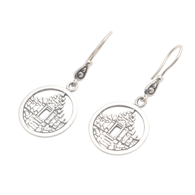 Sterling silver dangle earrings, 'Bali Pura' - Temple Motif Sterling Silver Dangle Earrings