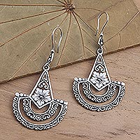 Sterling silver dangle earrings, 'Sacred Blossom' - Balinese Style Sterling Silver Dangle Earrings