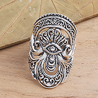 Sterling silver cocktail ring, 'Watching Eye' - Unique Sterling Silver Cocktail Ring from Bali