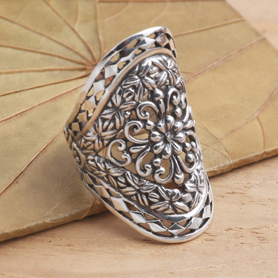 Sterling silver cocktail ring, 'Basket of Blooms' - Sterling Silver Flower Ring